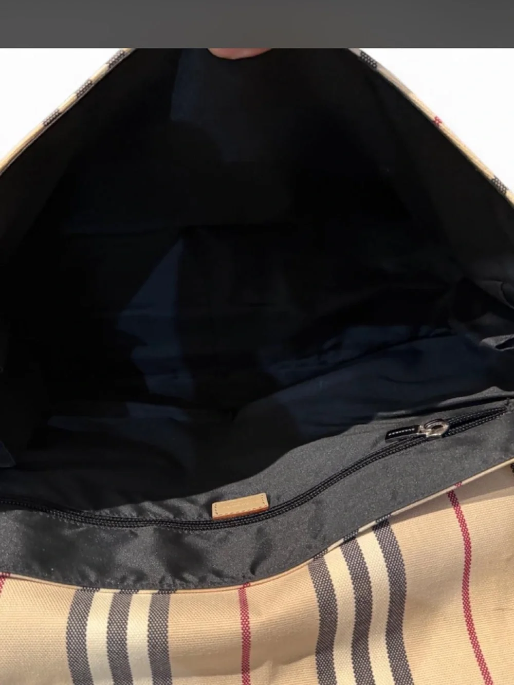 Burberry Beige Striped Baby Messenger Bag with Navy & Red Accents